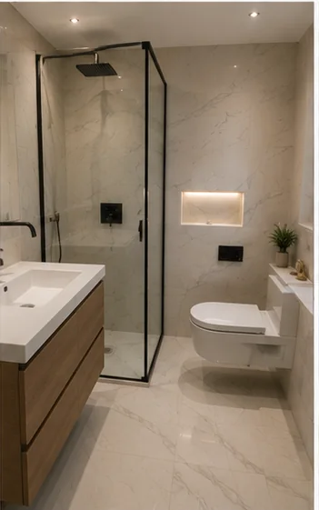 Cuarto de baño terminado con revestimiento porcelánico