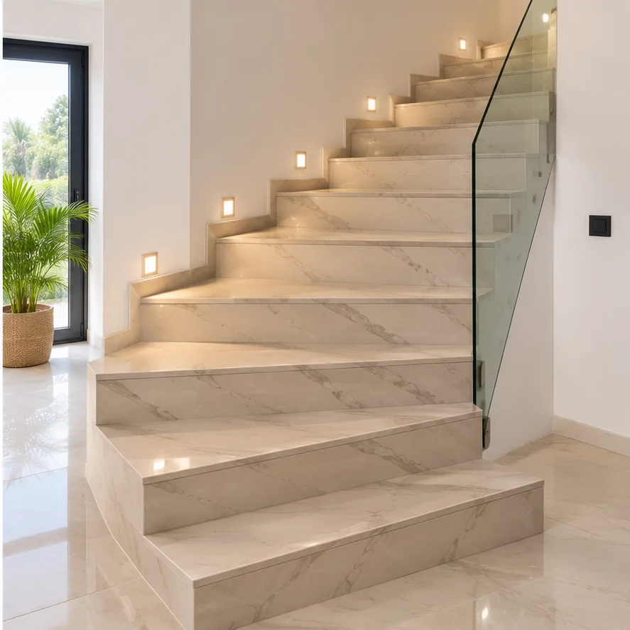 Escalera compensada terminada y revestida en piedra
