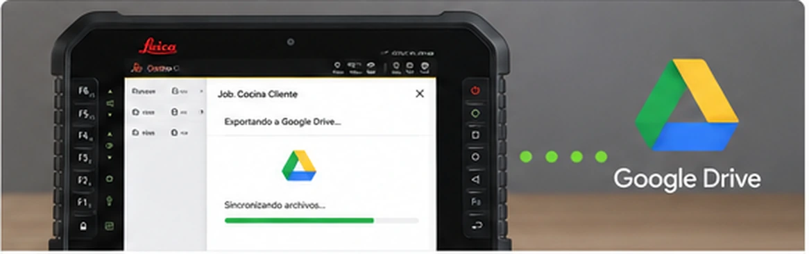 Tablet Leica sincronizando archivos de medición con Google Drive