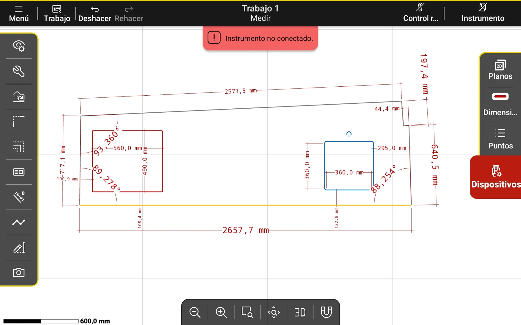Plano acotado de una encimera medido con Leica iCON trades